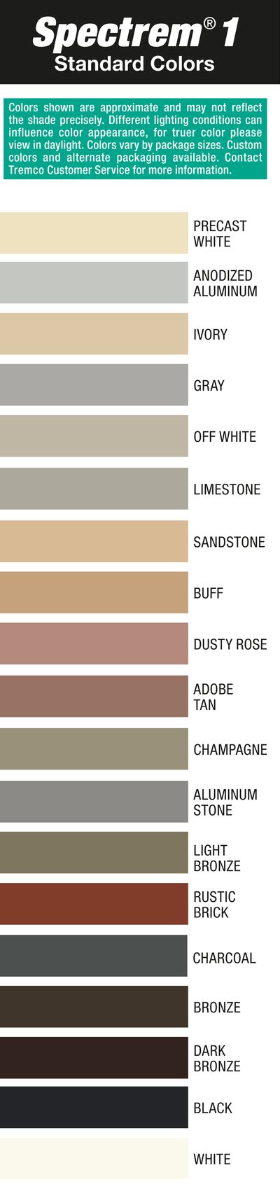 Tremco Spec 1 Color Chart