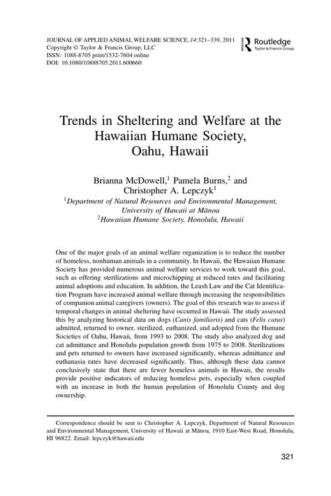 Trends in sheltering and welfare at the Hawaiian Humane Society, Oahu ...