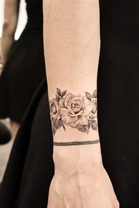 Trendy Shaded Black Rose Floral Flower Wrist Tattoo Ideas for Women
