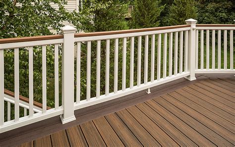 Trex decking and rails. Classic railing looks with low maintenance demands. Composite railing systems deliver a wide variety of color and design options to give your deck a classic, traditional look. Durable, low-maintenance composite material won’t fade, rot, warp, or sp 