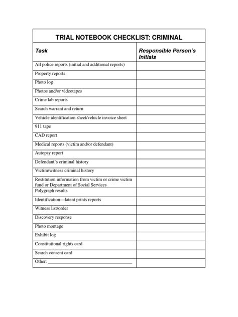 Trial Notebook Checklist PDF