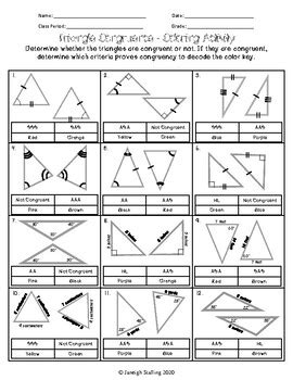 Triangle Congruence Coloring Activity Answer Key COLOR WYT