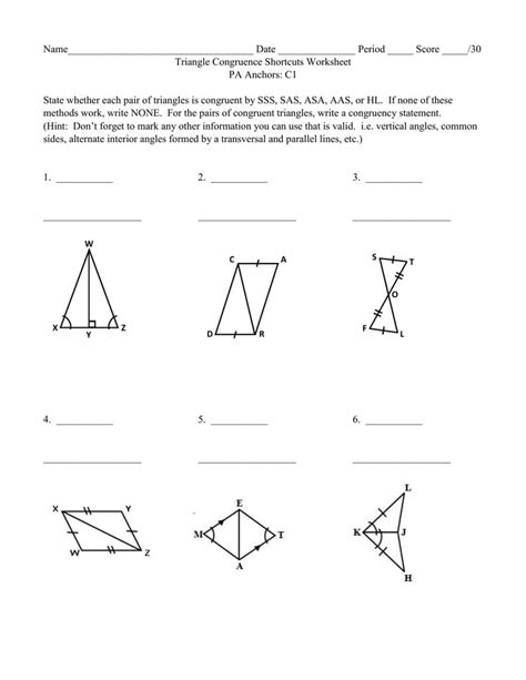 Triangle Congruence Overlapping Triangles Worksheet 1 Answers