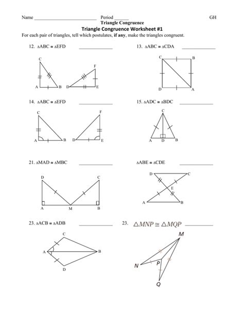 Triangle Congruence Worksheet 1 Answer Key —