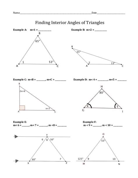 Triangle Interior Angles Worksheet Answers