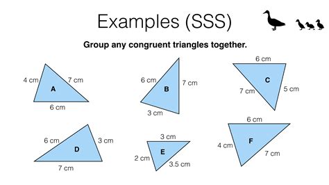 Triangle sss. A side side side triangle is a triangle where the lengths of all three sides are known quantities. SSS means side, side, side and refers to the fact that all three sides of a triangle are known in a problem. Triangle congruence occurs if 3 sides in one triangle are congruent to 3 sides in another triangle. 