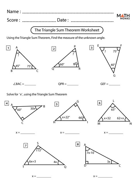 Triangle sum theorem worksheet. Things To Know About Triangle sum theorem worksheet. 