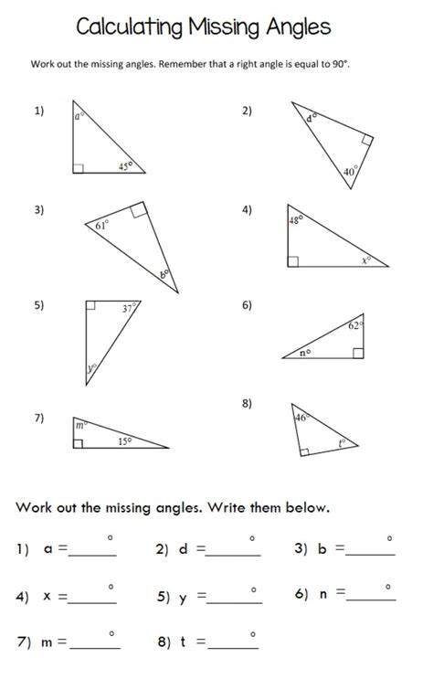 Triangles Identifying And Finding Missing Angles Triangle Worksheet