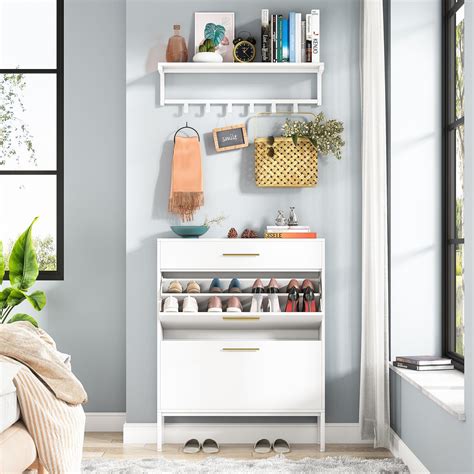 Tribesigns Shoe Cabinet, 16 Pair Shoe Rack Storage Organizer with 2 Flip Drawers, White Entryway Shoe Storage Cabinet for Heels, Boots, Slippers (White) 4.3 out of 5 stars 411 $179.99 $ 179 . 99. 