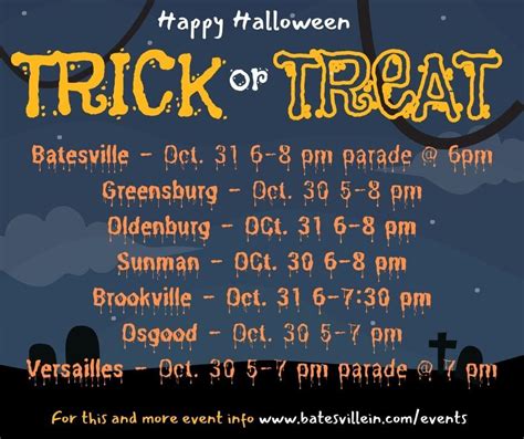 Trick or Treat/Halloween Celebration Dates and Times