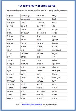 Tricky words for 1st graders.  Use our free PDF of 100 elementary spelling w...