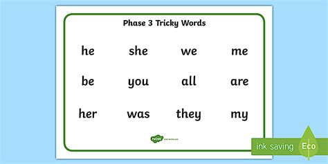 Tricky words phase 3. .  ...
