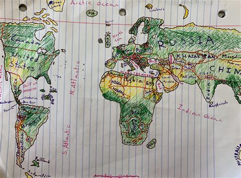 Tried to draw a map of the world completely from memory in Math Class