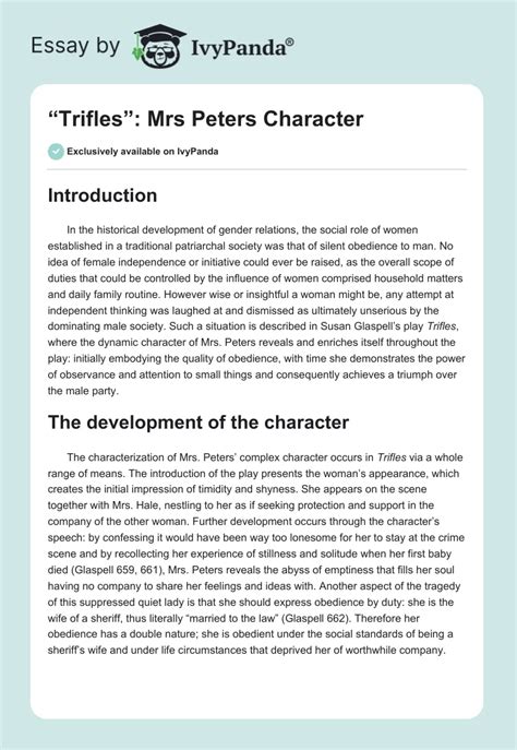 Trifles: Mrs. Peters Character Analysis Shmoop