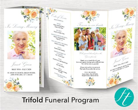 Trifold Funeral Program Template Yellow Rose Funeral Templates