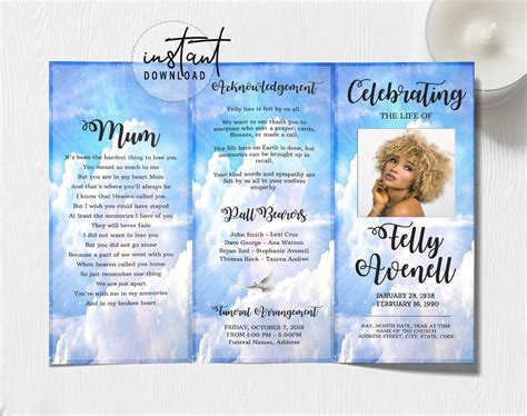 Trifold funeral program.  Tri Fold Funeral Program Template designed for a beautiful and...