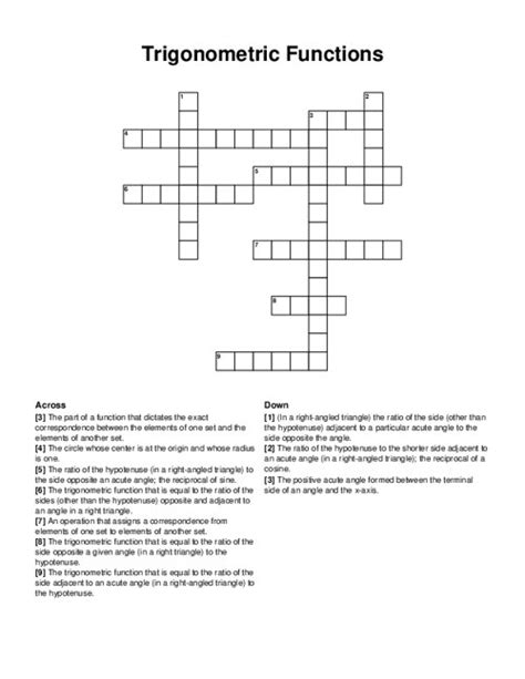 Trigonometric Functions Crossword Clue Math Is Fun