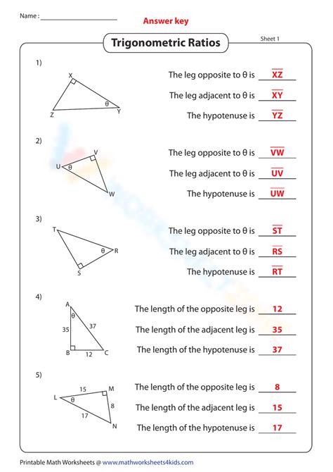 Trigonometric ratios worksheet with answers pdf.  worksheet on right t...