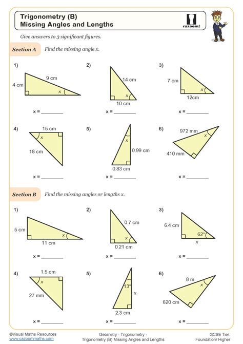 Trigonometry Finding Missing Angles Worksheet