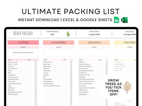 Trip Packing List Excel Template Packing List For Travel Travel Packing Packing List For Vacation