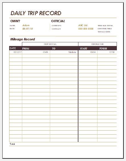 Trip Sheet Template Excel For Your Needs