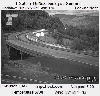 Trip check siskiyou pass. See the Signs; Know the Locations; Find Out More; For feedback or general questions about the ODOT RealTime system, please contact Ask ODOT at 1-888-275-6368 or email Ask.ODOT@odot.state.or.us.. To report a sign that appears to be malfunctioning, call our Traffic Operations center at 503-283-5859. 