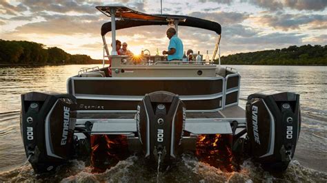 Triple engine pontoon boat.  Unlike their twin-engine counterparts, these...