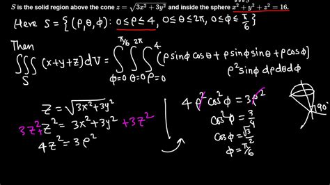 Solution. Use a triple integral to determine the volume of the region below z = 6−x z = 6 − x, above z = −√4x2 +4y2 z = − 4 x 2 + 4 y 2 inside the cylinder x2+y2 = 3 x 2 + y 2 = 3 with x ≤ 0 x ≤ 0. Solution. Here is a set of practice problems to accompany the Triple Integrals in Cylindrical Coordinates section of the Multiple ...