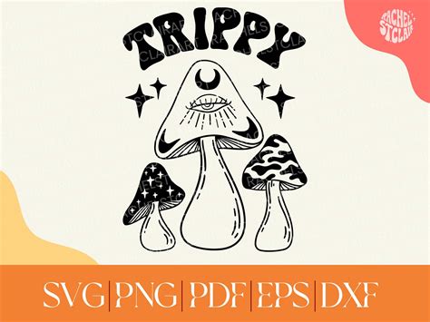 Hand-drawn and hand lettered groovy SVG design featuring some trippy style mushrooms, stars and the word 39trippy39 in retro 1970s-inspired lettering. Your design will come free of any watermarks. Please check my COMMERCIAL USE LICENSE at the end of this description This is a layered and clean svg design and can be used in print and cut software such as cricut, silhouette etc. Your purchase ....
