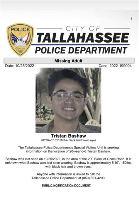 Tristan Bashaw Missing since on Tuesday, Oct. 25