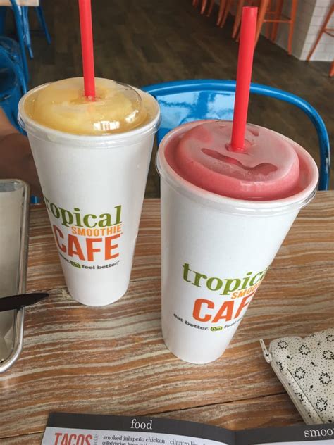 Tropic smoothie cafe. Tropical Smoothie Cafe® was born on a beach® and on that beach, we learned a better way to live. We make eating better easy breezy with fresh, made to order smoothies, wraps, flatbreads and bowls that instantly boost your mood. Experience the good vibes of the tropics whether you’re ordering ahead in our app online for … 