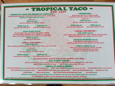 Tropical Taco Menu Prices at 5-5088 Kuhio Hwy, Hanalei, HI …