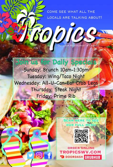 Tropics morgantown. Top 10 Best All You Can Eat Crab Legs in Morgantown, WV - March 2024 - Yelp - Tropics Restaurant & Bar, The Lobster Shack, Stone House Restaurant, Grand China Buffet Sushi & Grill, Pine Lodge Steakhouse, Carol & Dave's Roadhouse, Carriage Inn Restaurant and Catering, The Baltimore House, Fortune Star Buffet & Grill, All Star Sports Bar And Grill 