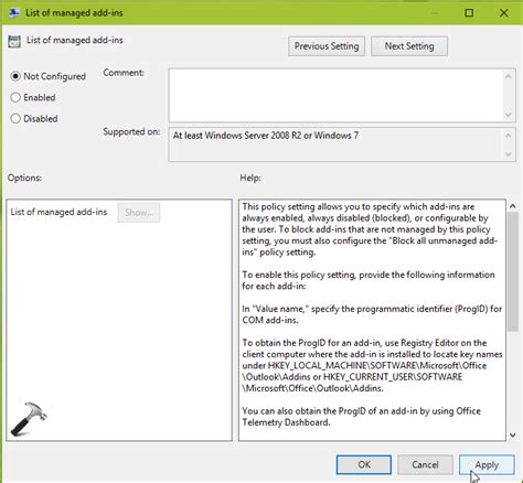 Trouble with "List of managed add-ins" for Office - VMware