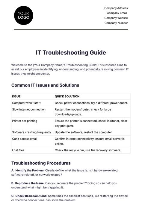 Troubleshooting Guide Troubleshooting Guide Template Excel