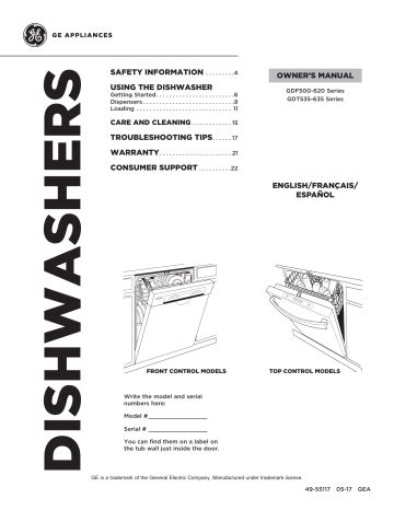 Troubleshooting for GDF520PGJBB GE® Dishwasher with ... - GE …