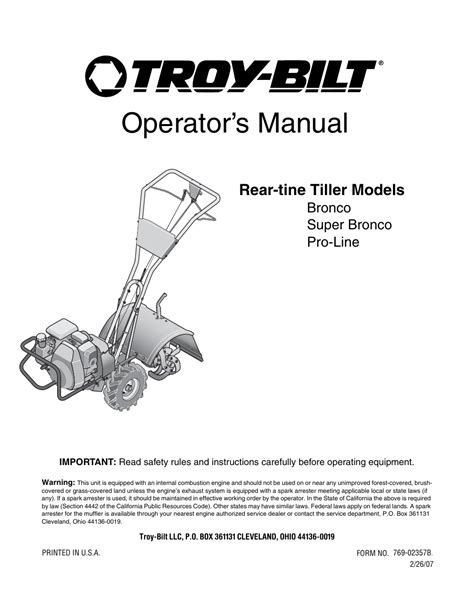 Troy bilt bronco tiller owners manual. - Ingersoll rand ssr ep100 operating manual.