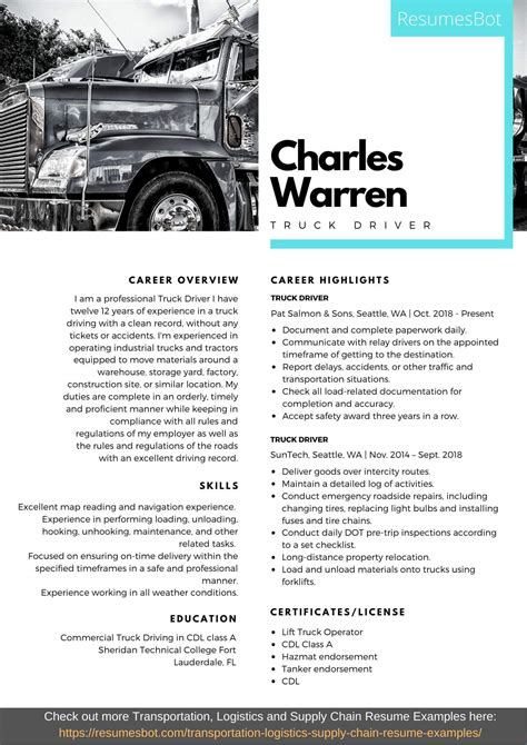 Truck Driver Resume Example and Writing Tips