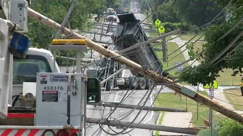 Truck knocks down utility pole, wires in Lexington