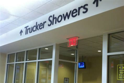 Truck stop shower. Truck stop showers owned by major chains are usually cleaner and better maintained than a regular public bathroom. Since the attendants have to clean the showers after each use, many commercial drivers have found that the quality and cleanliness in many truck stops is what you would find at a quality hotel. 