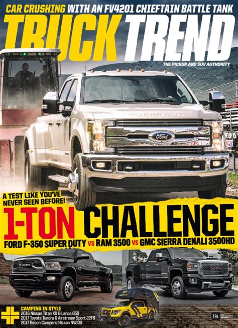 Truck trend. Each issue of Truck Trend is full of the latest news on everything from bare-bones pick-ups to luxury sport utility vehicles. Truck Trend is also packed with road tests, performance … 
