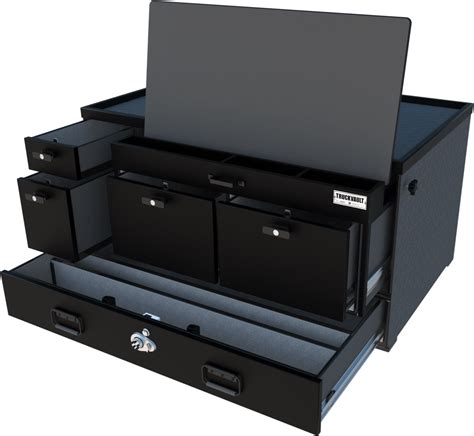 Truckvault - Truck Bed Storage Drawers. MobileStrong’s truck bed drawers are ultra durable, maintenance free, and environmentally friendly. These secure truck box drawers give you the ability to lock and weatherproof your gear without sacrificing the accessibility of your truck bed/box. Designed to fit pickup trucks with at least a 5’ bed, our durable ...