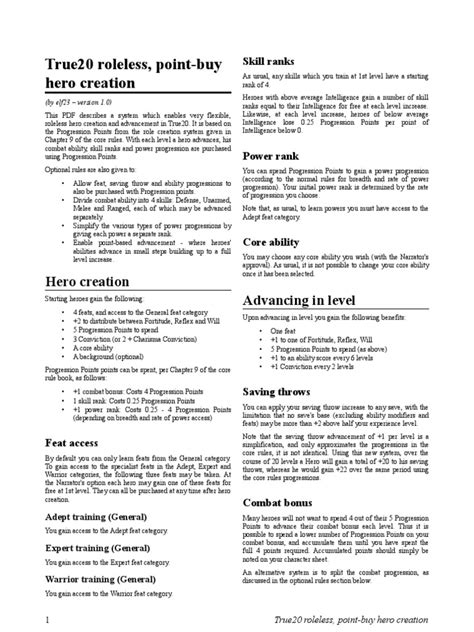 True20 Point-Buy Hero Creation PDF Gaming Role Playing …