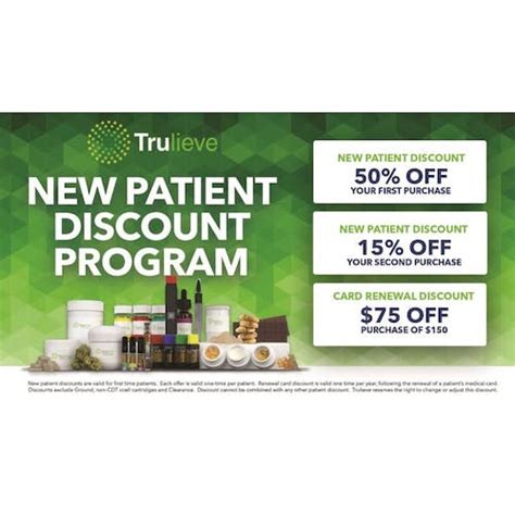 Trulieve new patient discount. New Patient Discount. Valid now. ... Start earning reward points towards a 10% discount on your entire purchase! $1 spent is one point earned, all Trulieve patients are eligible. 