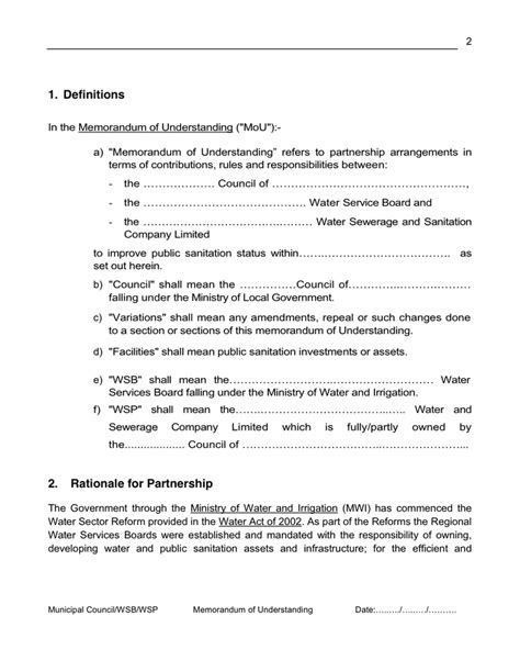 Trust Fund MEMORANDUM OF UNDERSTANDING in Word and Pdf formats page 2