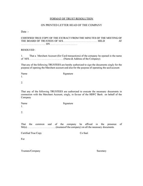 Trust Resolution Read FORMAT OF TRUST RESOLUTION ON PRINTED LETTER