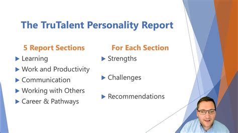 Q: What is in the TruTalent Skills report?. A: The report includes 8 sections: introduction, conscientiousness, creativity, critical thinking, social-emotional, leadership, careers and pathways, and skill development.Each skill section contains a score, definition and related skill facet scores. Developing your Skills section has all each skill facet score and …. 