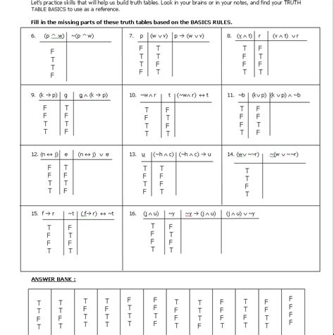 Truth Table Worksheets - K12 Workbook