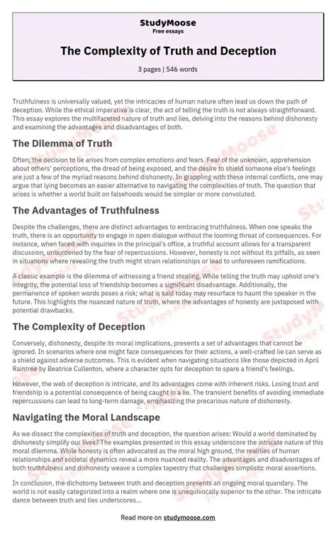 Truth vs. Lying Essay Free Essay Example