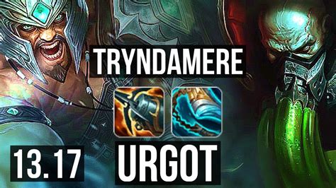 Tryndamere vs urgot. Briar vs Urgot Top. Based on the analysis of 132 matches in eloName in Patch patch, Briar has a 52.3% win rate against Urgot in the Top, which is 0.2% lower than expected win rate of Briar. This means that Briar is more likely to lose the game against Urgot than on average. Below, you will find a detailed matchup … 
